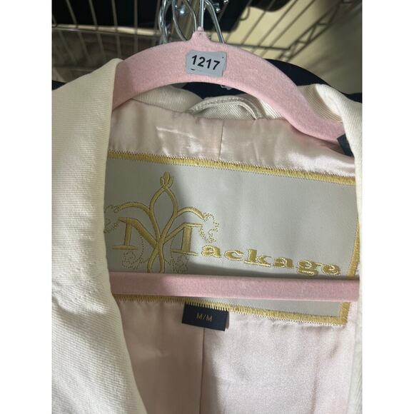 Mackage Off White Long Sleeve Cotton/Leather Belted Blazer Jacket Sz M - Picture 5 of 5